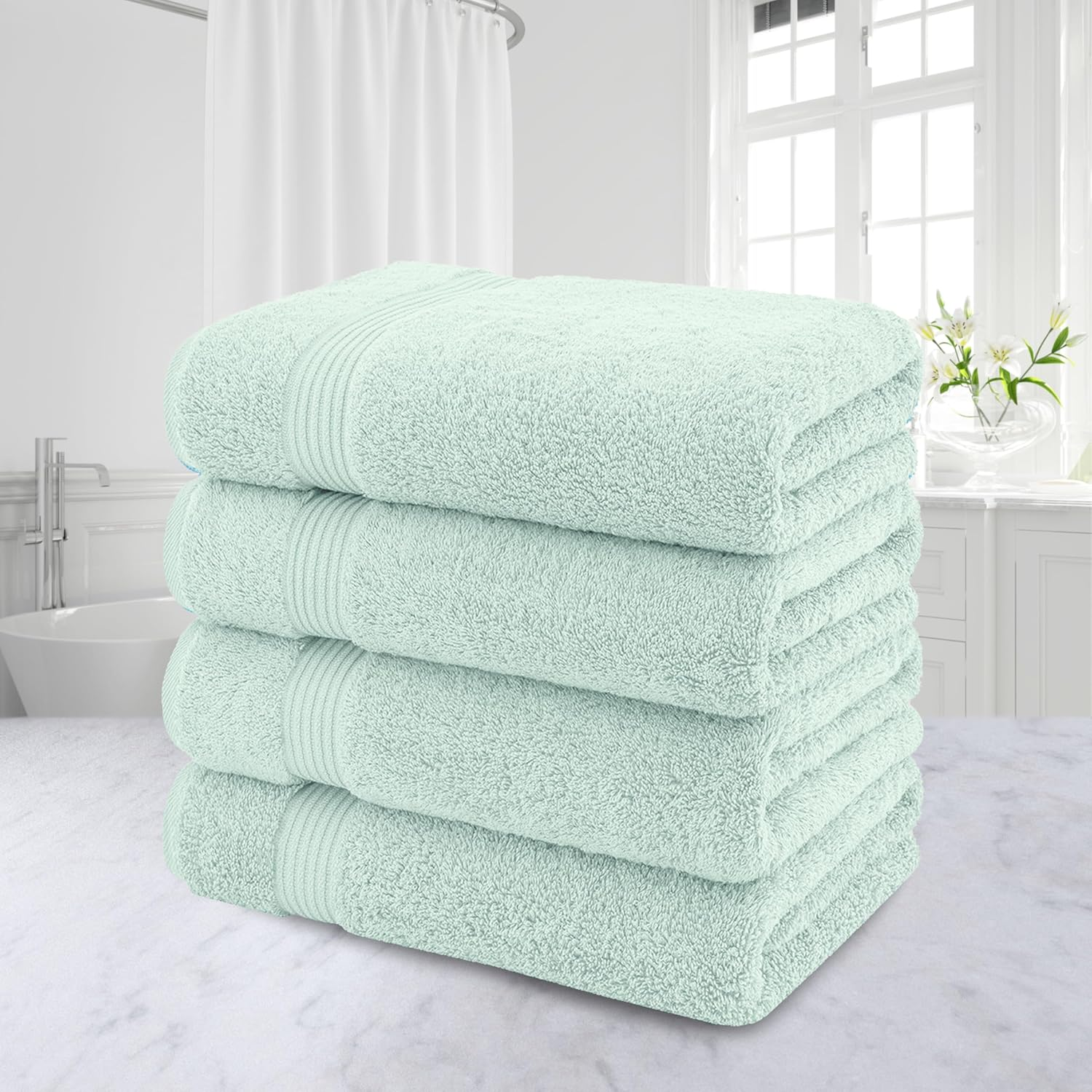 100% Turkish Cotton Bath Towels – 4-Pack, 27" × 54" Extra-Large, Premium Soft, Highly Absorbent & Quick-Drying Bathroom Towels, Mint Green - Image 2