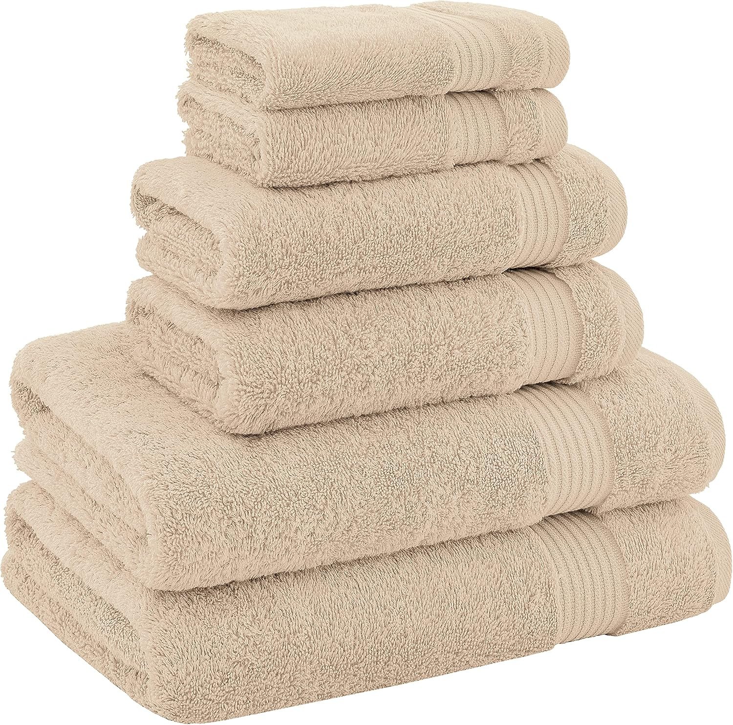 American Veteran 6-Piece Luxury Towel Set – 100% Cotton Turkish Towels, Soft, Absorbent & Quick Dry Bathroom Set with 2 Bath Towels, 2 Hand Towels & 2 Washcloths, Premium Hotel Quality, Beige - Image 5
