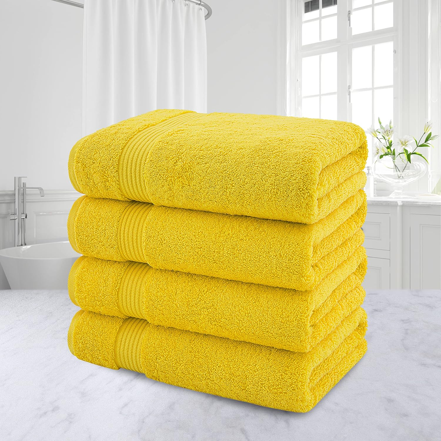 Premium Turkish Bath Towels 4 Pack – 100% Cotton, 27" x 54" Extra Large, Soft, Absorbent & Quick-Drying Bathroom Towels – Yellow - Image 2