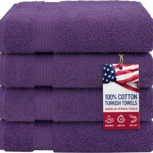 Premium Turkish Bath Towels 4 Pack – 100% Cotton, 27" x 54" Extra Large, Soft, Absorbent & Quick-Drying Bathroom Towels – Purple