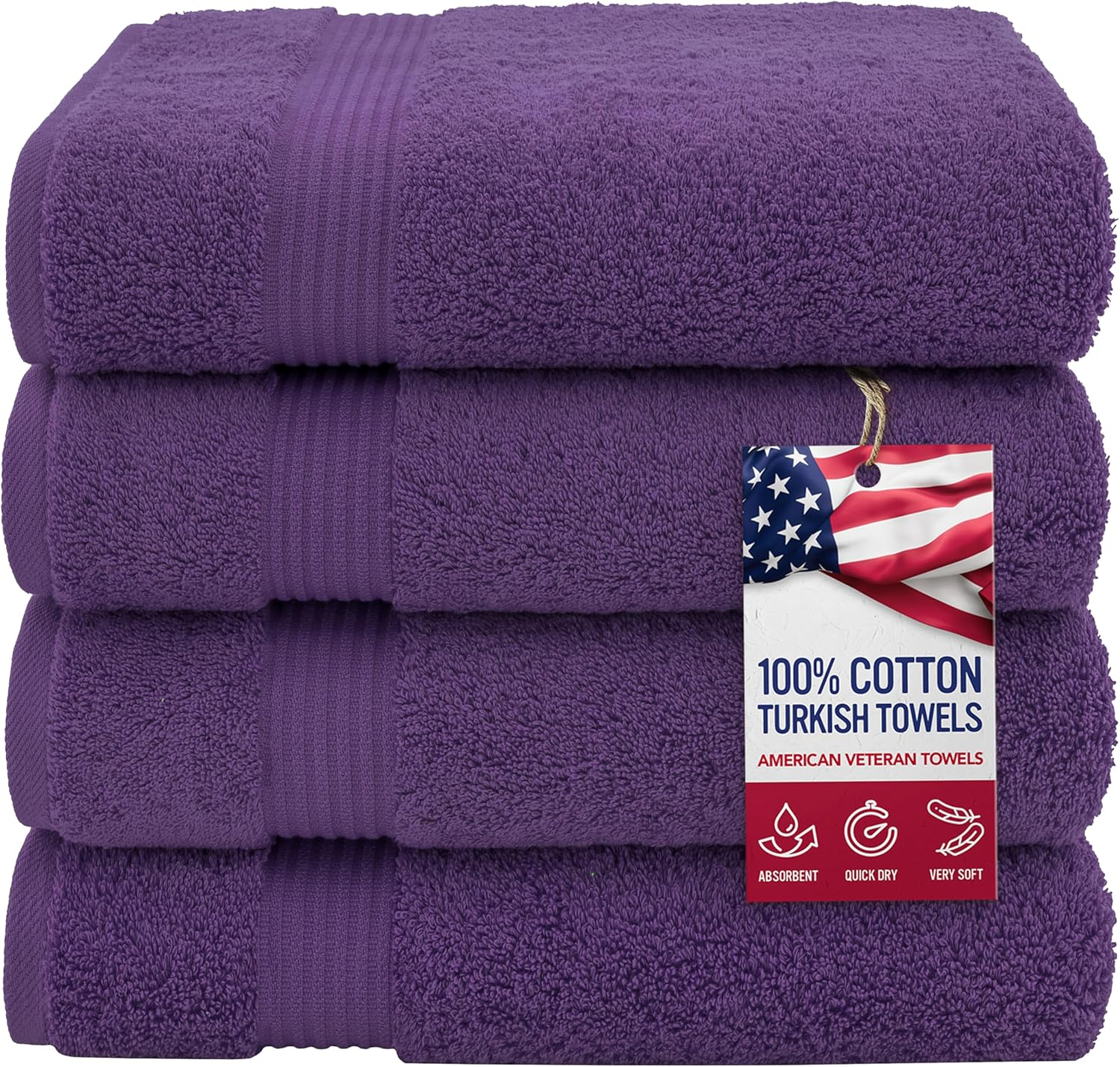 Premium Turkish Bath Towels 4 Pack – 100% Cotton, 27" x 54" Extra Large, Soft, Absorbent & Quick-Drying Bathroom Towels – Purple