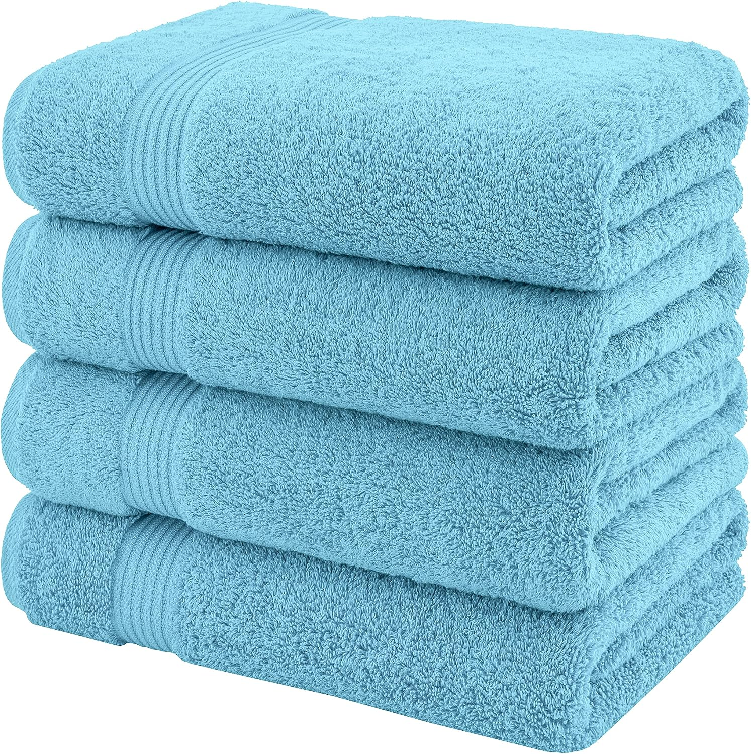 100% Cotton Turkish Bath Towels for Bathroom, 4 Pack, 27" x 54" Extra Large Premium Soft & Absorbent Towels, Quick-Drying Plush Cotton Bathroom Towels for Home, Hotel, Spa & Gym, Luxury Bath Towel Set – Sky Blue - Image 3