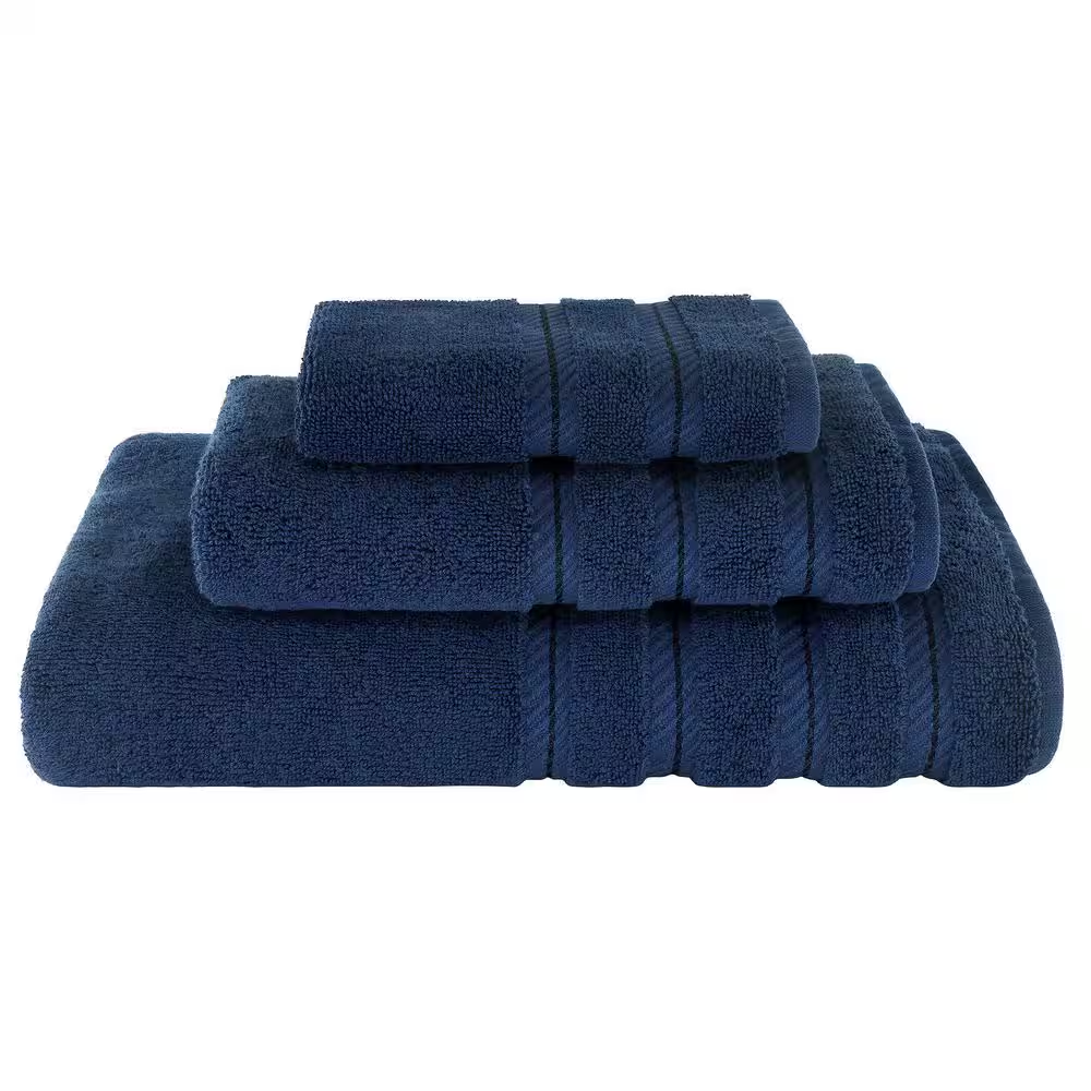100% Turkish Cotton 3 Piece Bath Towel Set for Bathroom – Soft, Absorbent & Fluffy Premium Towels, Includes Bath Towel, Hand Towel & Washcloth, Quick-Dry, Durable Luxury Bathroom Towel Set – Navy Blue