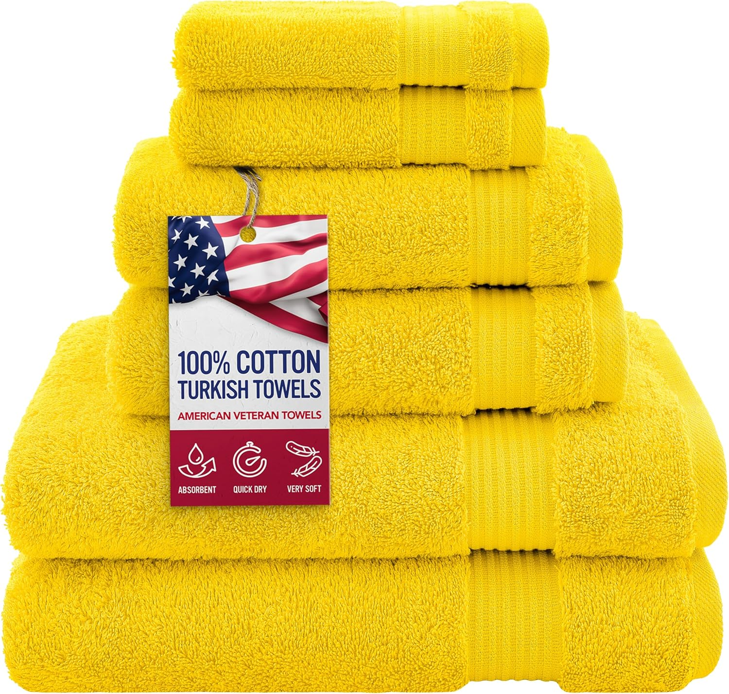 100% Cotton Turkish 6-Piece Towel Set – Luxury Soft & Absorbent Bathroom Towels, Includes 2 Bath Towels, 2 Hand Towels & 2 Washcloths, Premium Quick-Dry Towels for Bathroom Essentials, Home, Hotel & Spa – Yellow - Image 2
