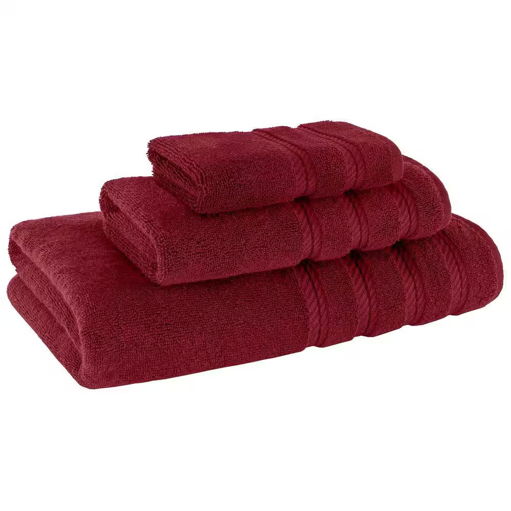 Premium 3-Piece Bath Towel Set – 100% Turkish Cotton, Soft & Absorbent – Burgundy Red - Image 2