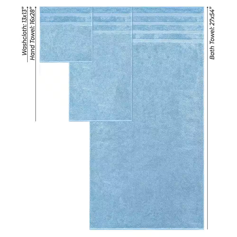 Bath Towel Set 100% Turkish Cotton 3 Piece Towels for Bathroom- Sky Blue - Image 3